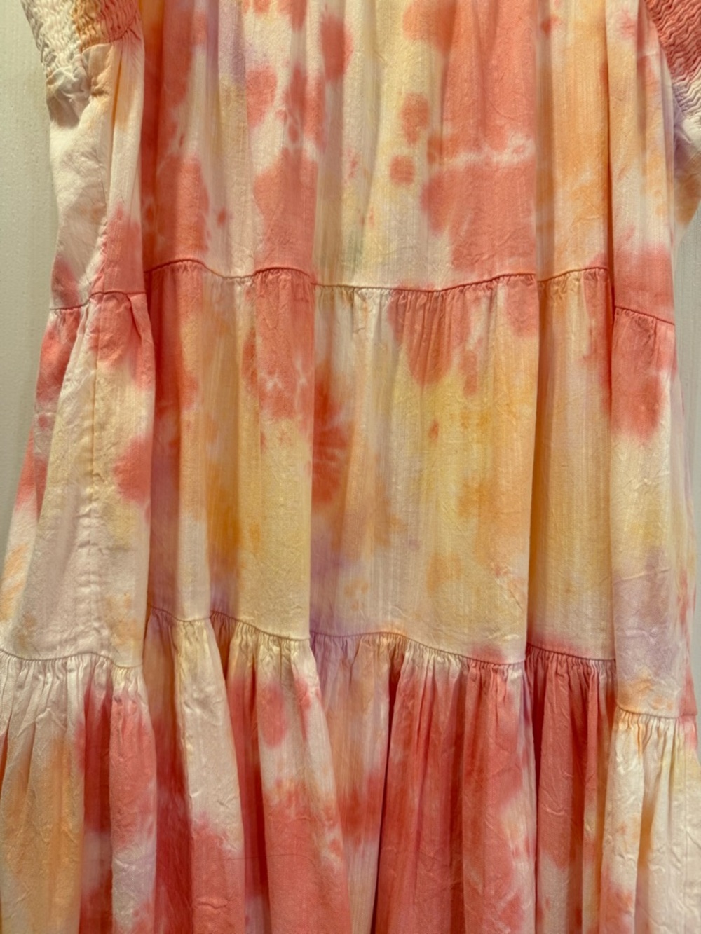 Brand New Old Navy Tie-Dye Tiered Maxi Sundress - Pink/Peach/Yellow - Picture 5 of 10